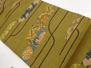 変わり横段に丸文・菱・花唐草模様織出し名古屋帯